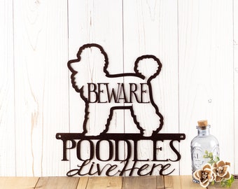 Poodle Metal Sign, Beware Dog on Premises