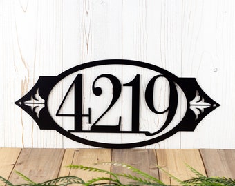 Oval House Number Metal Sign with Fleur De Lis