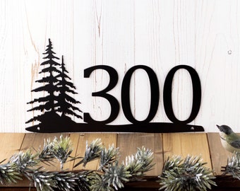 House Number Metal Plaque with Pine Trees