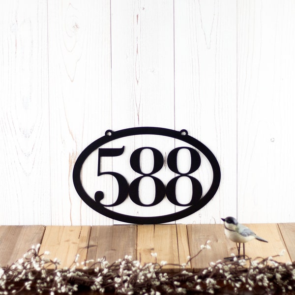 Metal House Number Sign, Hanging Oval Address Plaque, 5 Inch House Numbers, Personalized Housewarming Gift