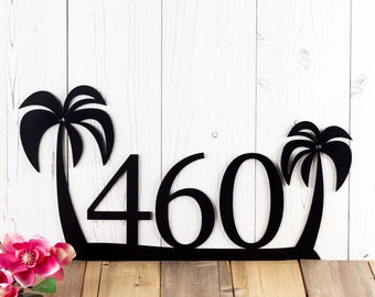 Palm Tree Metal House Number, Custom Metal Sign, House Number Sign, Metal Wall Art, Outdoor Sign, Outdoor Address