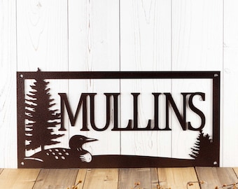 Family Name Sign, Metal Sign Personalized Outdoor, Loon Wall Decor, Last Name Metal, Cabin Signs