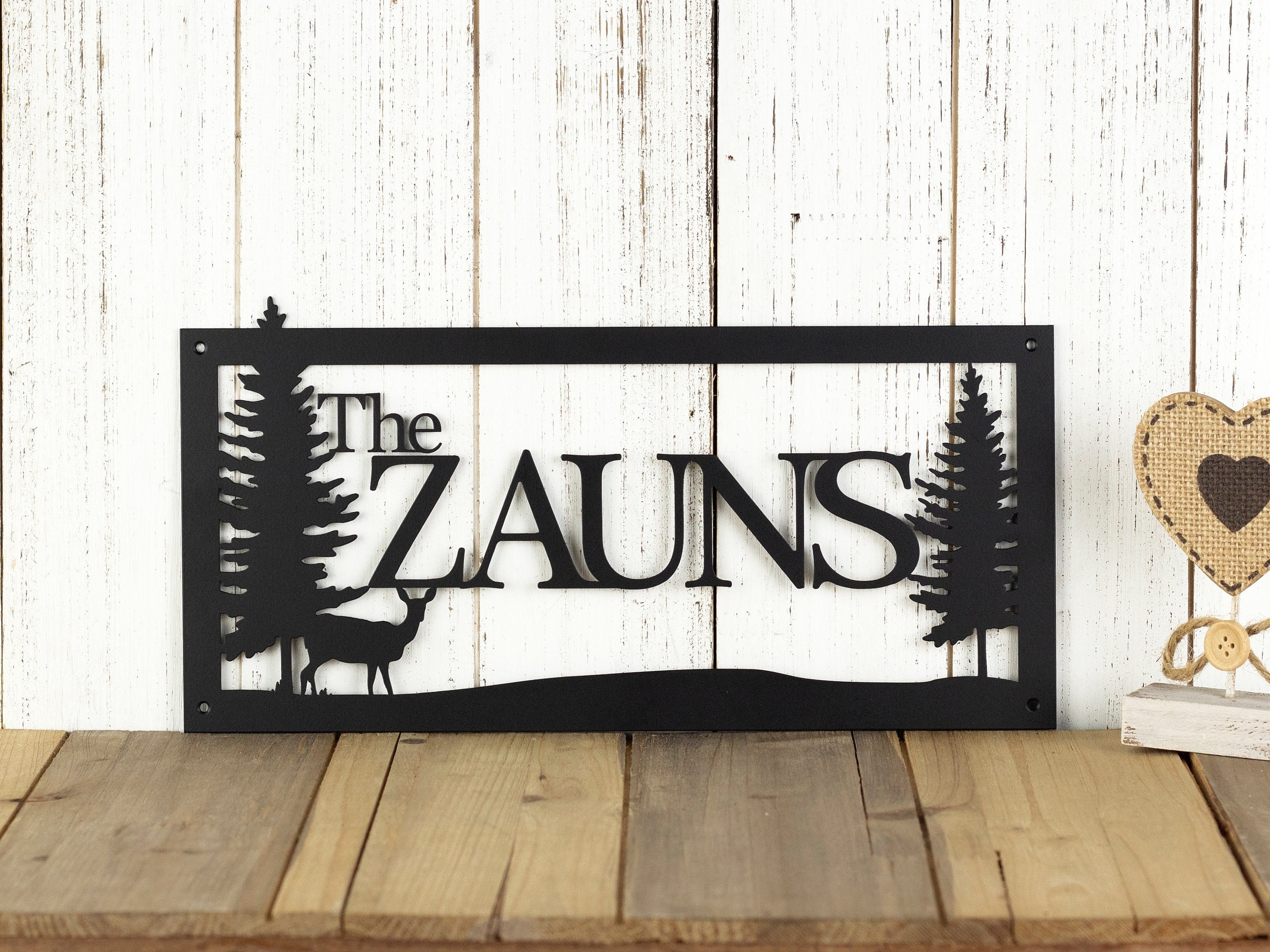 Custom Family Name Sign, Custom Metal Wall Art, Log Cabin Decor, Lake