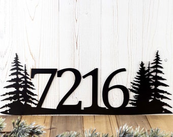 House Numbers Sign, Pine Tree Wall Art, 5inch House Numbers, Lake House Decor, Metal Signs Outdoors, Address Plaques