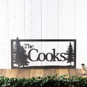 Custom Name Sign, Metal Sign, Personalized Sign, Lake Home Decor, Cabin Decor, Metal Wall Art, Outdoor Sign, Pine Trees