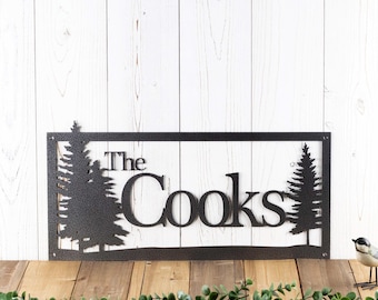 Custom Name Sign, Metal Sign, Personalized Sign, Lake Home Decor, Cabin Decor, Metal Wall Art, Outdoor Sign, Pine Trees