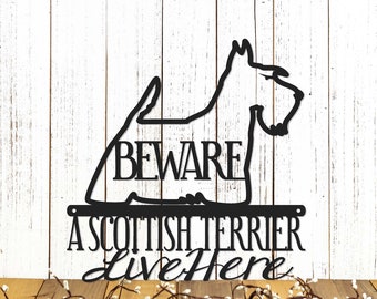 Scottish Terrier Lives Here Metal Sign, Scottie Dog, Dog Sign, Door Sign, Small Dogs, Wall Hangings