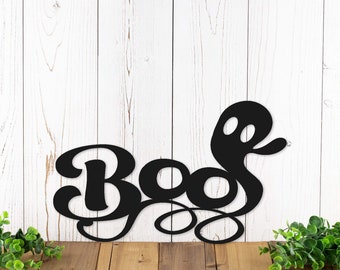 Halloween Decor Outdoor, Boo Sign with Ghost, Metal Wall Art, Laser Cut Metal Sign