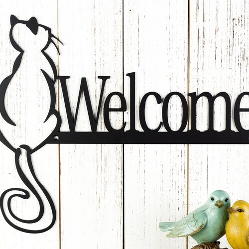 Cat Welcome Sign Metal Wall Art Cat Lover Gift Outdoor - Etsy