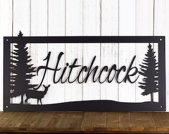 Custom Family Name Sign, Metal Laser Cut Sign, Lake House Decor, Cottage Sign, Metal Wall Art Deer