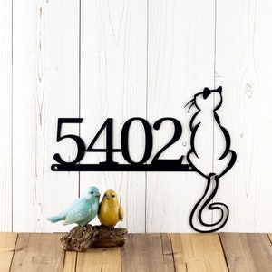 Cat House Number Metal Sign, Address Sign, Custom Sign, House Numbers, Address Plaque, Cat Sign, Metal Wall Art