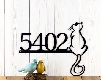 Cat House Number Metal Sign, Address Sign, Custom Sign, House Numbers, Address Plaque, Cat Sign, Metal Wall Art