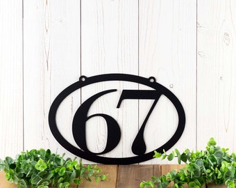 Hanging Oval House Number Metal Plaque