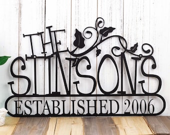 Established Family Name Sign, Metal Sign Personalized Outdoor, Wedding Gift, Last Name Sign for Wall