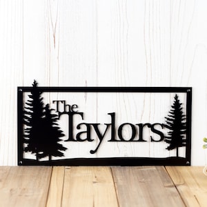 Custom Family Name Sign, Metal Sign, Personalized Sign, Lake Home Decor, Cabin Decor, Metal Wall Art, Outdoor Sign, Pine Trees