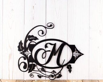 Metal Family Sign, Vine Monogram, Flourish Monogram, Outdoor Metal Wall Art, Personalized Sign, Laser Cut Sign