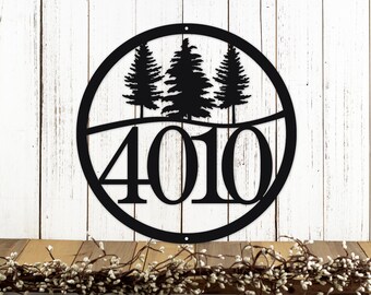 House Number Plaque, Metal House Numbers, Rustic Home Decor, Pine Trees, Address Sign