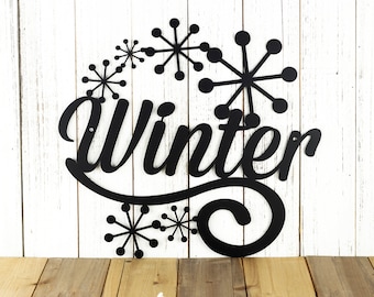 Winter Metal Sign - Black, 15.4x14.2, Seasonal Decor, Outdoor Sign, Door Sign, Metal Wall Art, Metal Sign, Winter, Sign