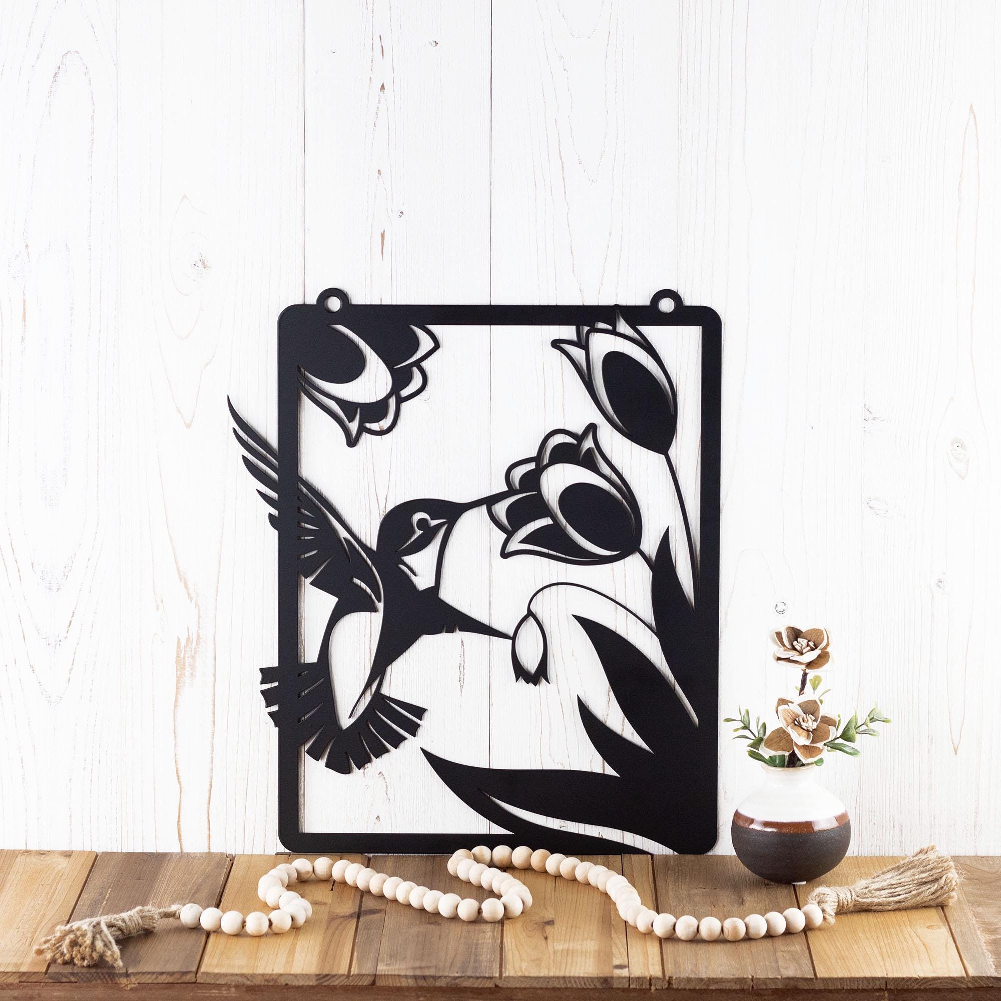 Hummingbird Garden Metal Sign, Garden Sign, Flag Sign, Metal Wall Art, Outdoor Sign, Hanging Rectangular Plaque