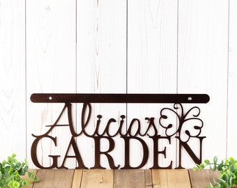 Personalized Garden Sign for Mother's Day, Garden Decor in Laser Cut Metal, Dragonfly, Butterfly, Bumble Bee, or Ladybug