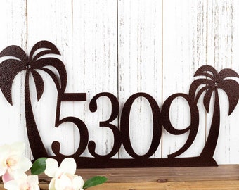 Tropical Palm Tree House Number Metal Sign, Outdoor Sign, Address Plaque, Custom Sign, Personalized
