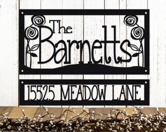 Last Name Sign for Wall, Address Sign for House, Roses, Metal Signs Personalized Outdoor, Yard Signs Personalized