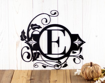 Metal Monogram Sign, Metal Sign Personalized Outdoor, Vine Wall Decor, Steel Anniversary Gifts