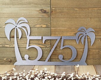 Metal House Number Sign, Palm Tree Metal Art, Address Plaque, Beach Decor, Coastal Decor