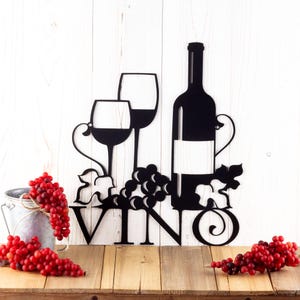Vino Metal Wall Art, Wine Sign, Wine Wall Decor, Kitchen Decor, Metal Sign, Wedding Gift
