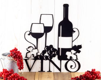 Vino Metal Wall Art, Wine Sign, Wine Wall Decor, Kitchen Decor, Metal Sign, Wedding Gift