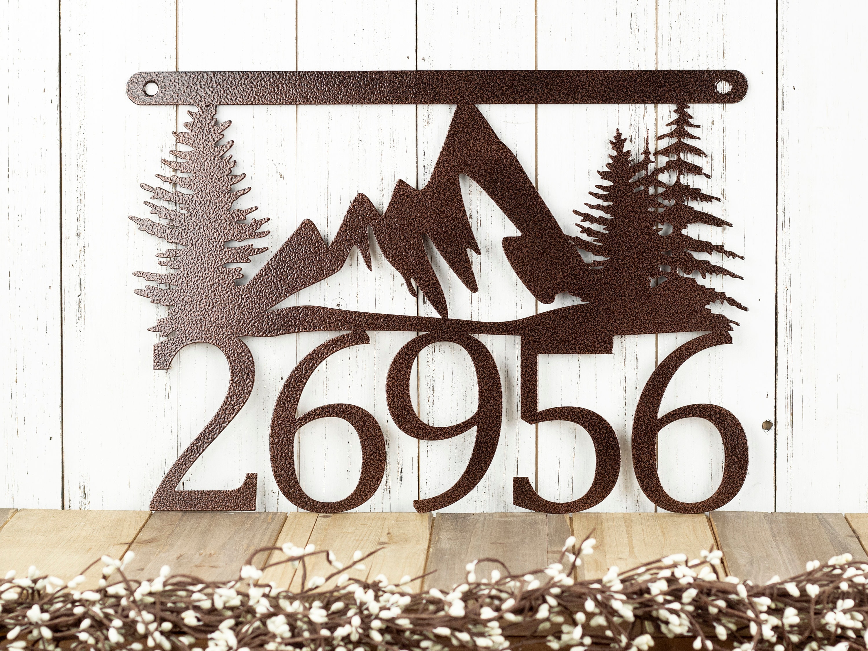 Custom Metal House Number Sign with Mountains, Outdoor
