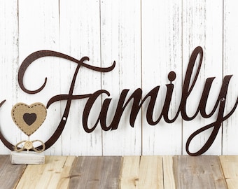Metal Family Sign, Metal Word Art, Steel Signs, Wall Hanging, Rustic Home Decor, Outdoor Signs, Laser Cut Sign
