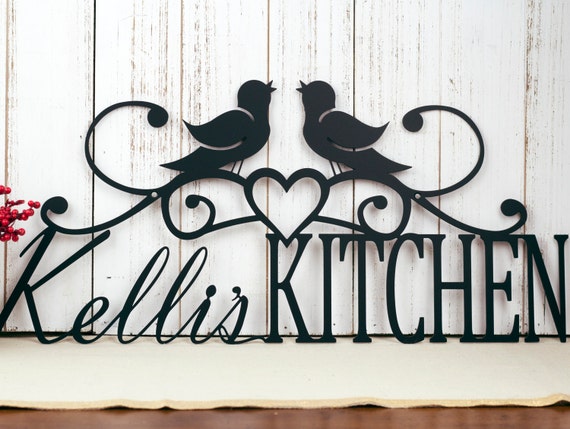custom name sign birds kitchen decor metal wall art | etsy