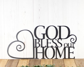 God Bless Our Home Metal Wall Decor with Curly Heart