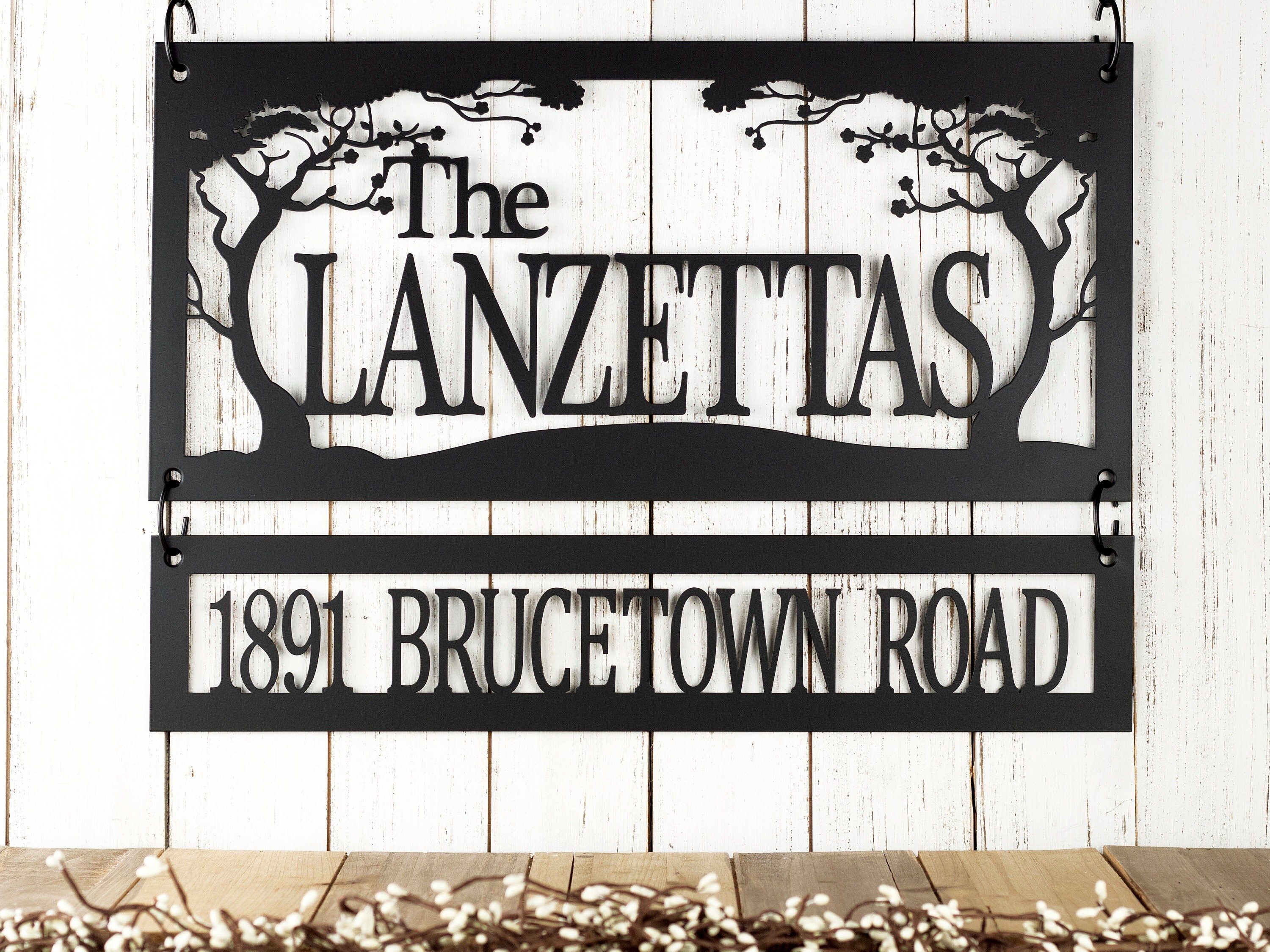 Custom Family Name and Address Metal Signs Cherry Tree, Outdoor Sign