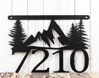Mountain House Number Metal Sign, Address Sign, Address Plaque, House Numbers, Metal Wall Art, Mountains, Custom Sign
