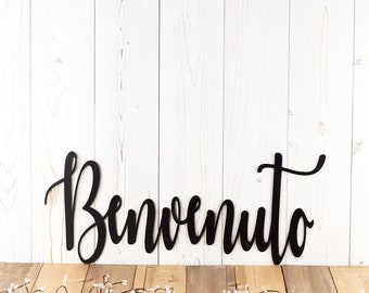 Benvenuto Sign, Cursive Welcome Sign, Italian Decor, Foyer Sign, Metal