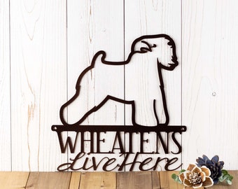 Wheaten Terrier Metal Wall Art, Beware of Dog Metal Sign, Porch Signs Outdoor, Dogs Live Here Sign