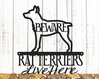 Rat Terrier Metal Wall Art, Beware of Dogs Sign, Metal Signs Outdoors, Ratting Terrier