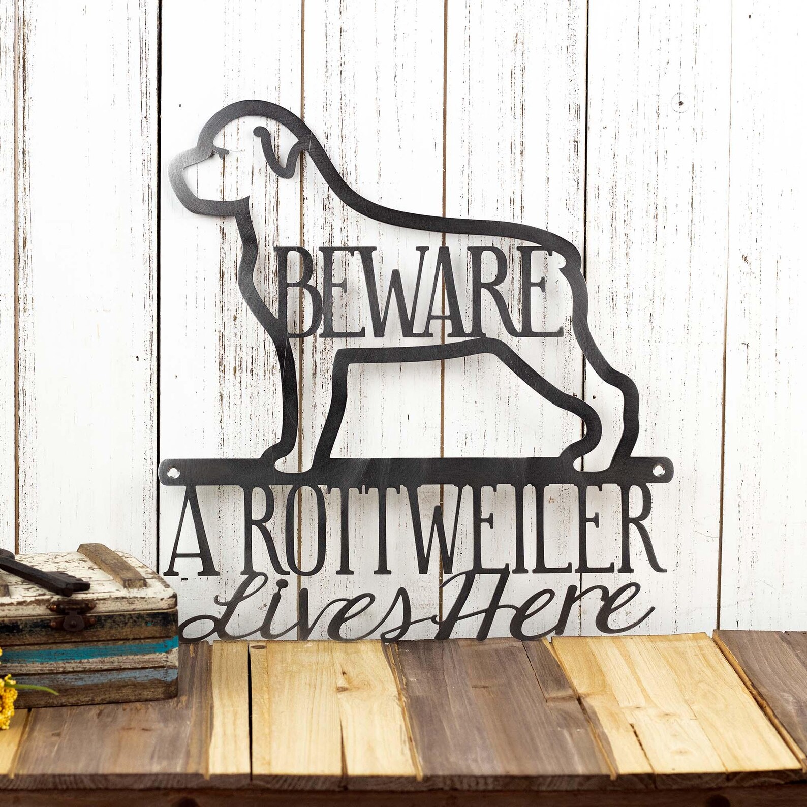 German Rottweiler Breed Metal Wall Art, Beware of Dog Warning Outdoor ...