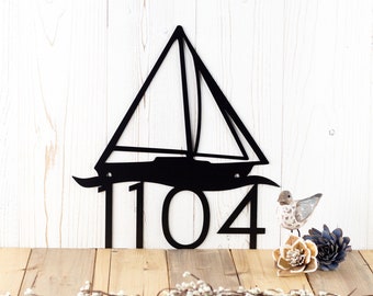 Nautical Sailboat Metal House Number Sign, Laser Cut, Nautical Decor, House Number, Address Sign, Address Plaque