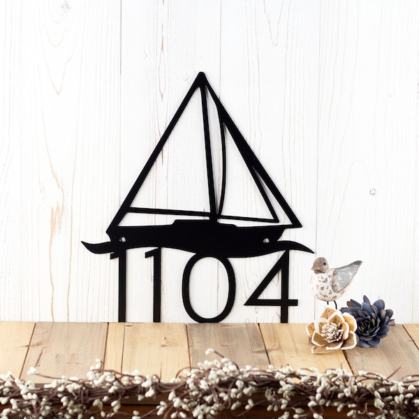 Nautical Sailboat Metal House Number Sign, Laser Cut, Nautical Decor, House Number, Address Sign, Address Plaque