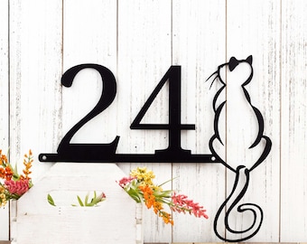 Metal House Numbers, Cat, Address Sign, Address Plaque, Laser Cut Steel, Custom Sign, Personalized Sign