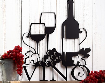 Vino Metal Wall Art, Wine Sign, Wine Wall Decor, Kitchen Decor, Metal Sign, Wedding Gift