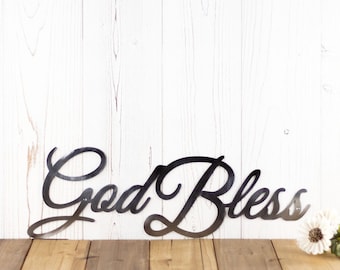 God Bless Sign, Christian Metal Wall Decor, Farmhouse Metal Wall Art