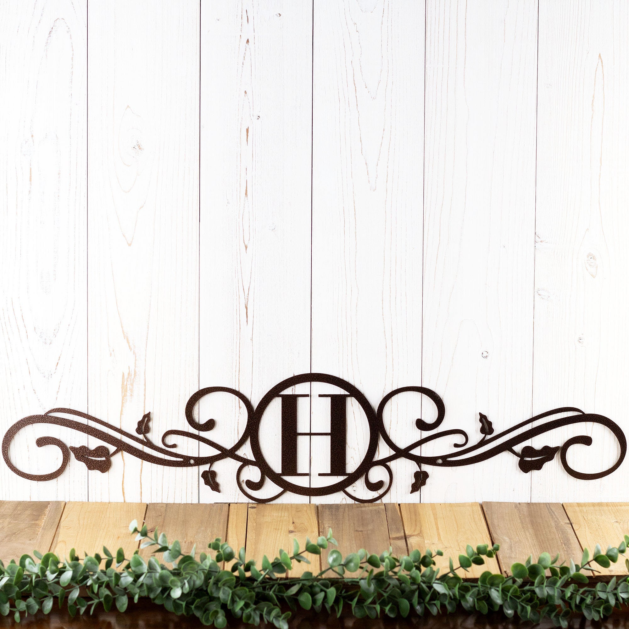 Personalized Scroll Letter Monogram Metal Wall Art, Elegant Leaves and ...