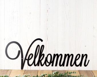 Velkommen Script Metal Sign, Norwegian Welcome, Word Art, Wall Decor, Door Signs