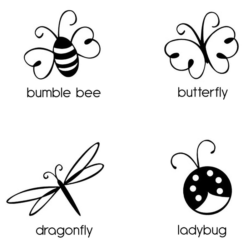 Examples of bumble bee, dragonfly, butterfly, and ladybug images.