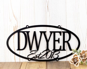 Oval Personalized FamilyName and Established Year Metal Sign