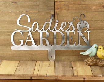 Personalized Garden Sign, Custom Metal Sign Outdoor, Garden Plaque, Ladybug Decor